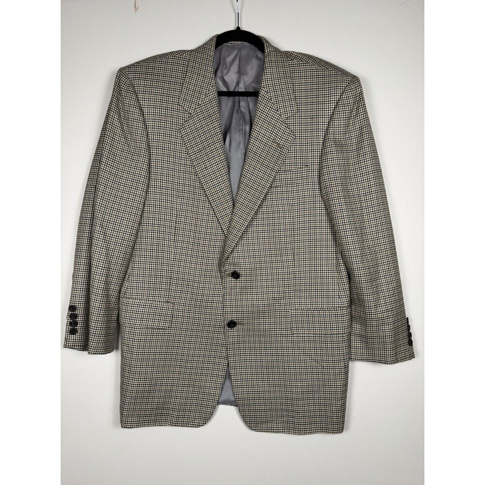 Hickey Freeman Silk/Wool Blazer 41R Plaid Beige Vintage Saks Fifth Avenue Coat